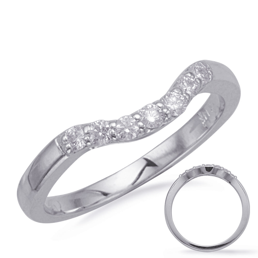 This Band is available in 14K White Gold. There are a total of 7 stones. There are Round with a total carat weight of 0.21 set in a  setting.
