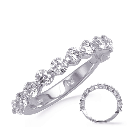 This Band is available in 14K White Gold. There are a total of 11 stones. There are Round with a total carat weight of 1.24 set in a  setting.
