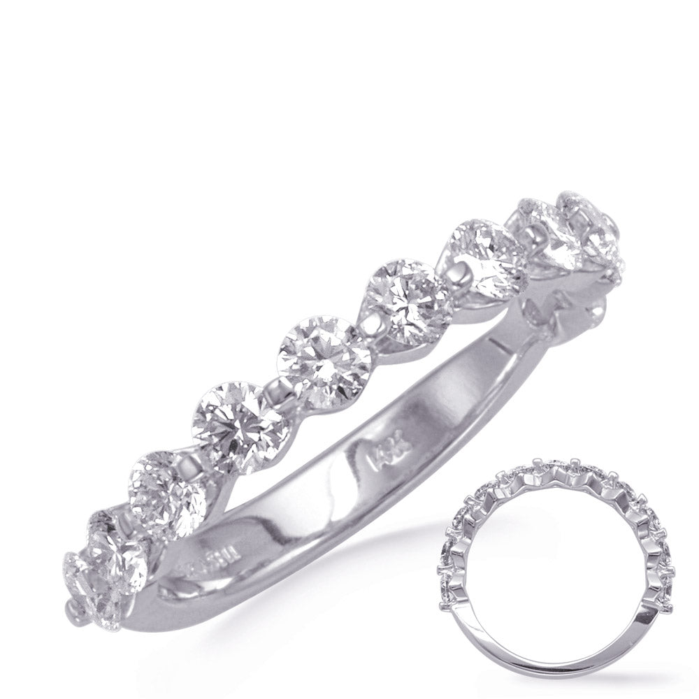 This Band is available in 14K White Gold. There are a total of 11 stones. There are Round with a total carat weight of 1.24 set in a  setting.