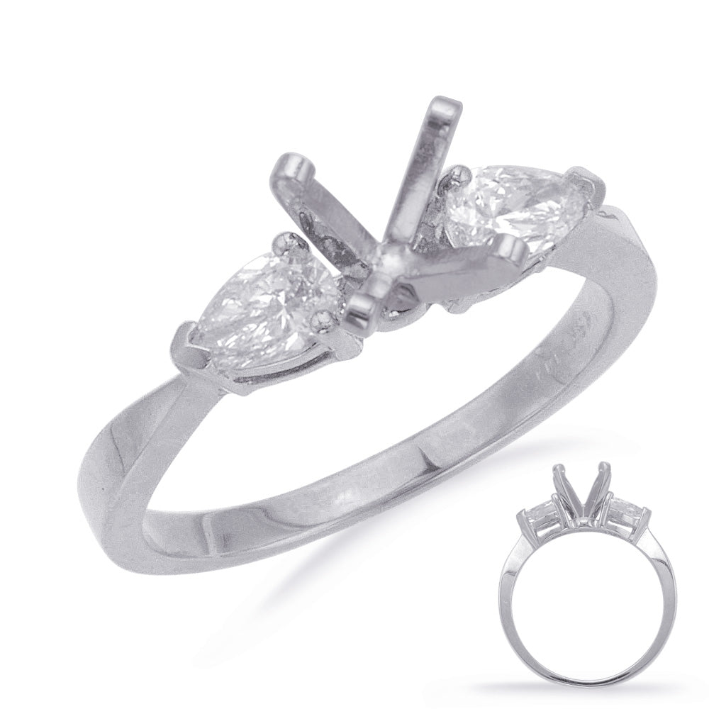 This Engagement Ring  is available in 14K White Gold. There are a total of 2 stones. There are Pear Shape with a total carat weight of 0.5 set in a Prong Set setting.