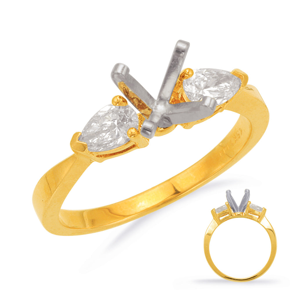 This Engagement Ring  is available in 14K Yellow Gold. There are a total of 2 stones. There are Pear Shape with a total carat weight of 0.5 set in a Prong Set setting.