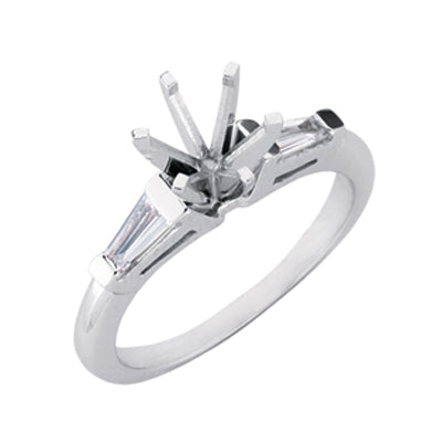This Engagement Ring  is available in 14K White Gold. There are a total of 2 stones. There are Tapered Baguettes with a total carat weight of 0.35 set in a Channel Set setting.