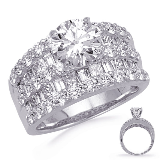 This Engagement Ring  is available in 14K White Gold. There are a total of 58 stones. There are Baguette with a total carat weight of 0.51 set in a Channel Set|Prong Set setting.There are Princess stones with a total carat weight of 0.92 set in a Channel Set|Prong Set.