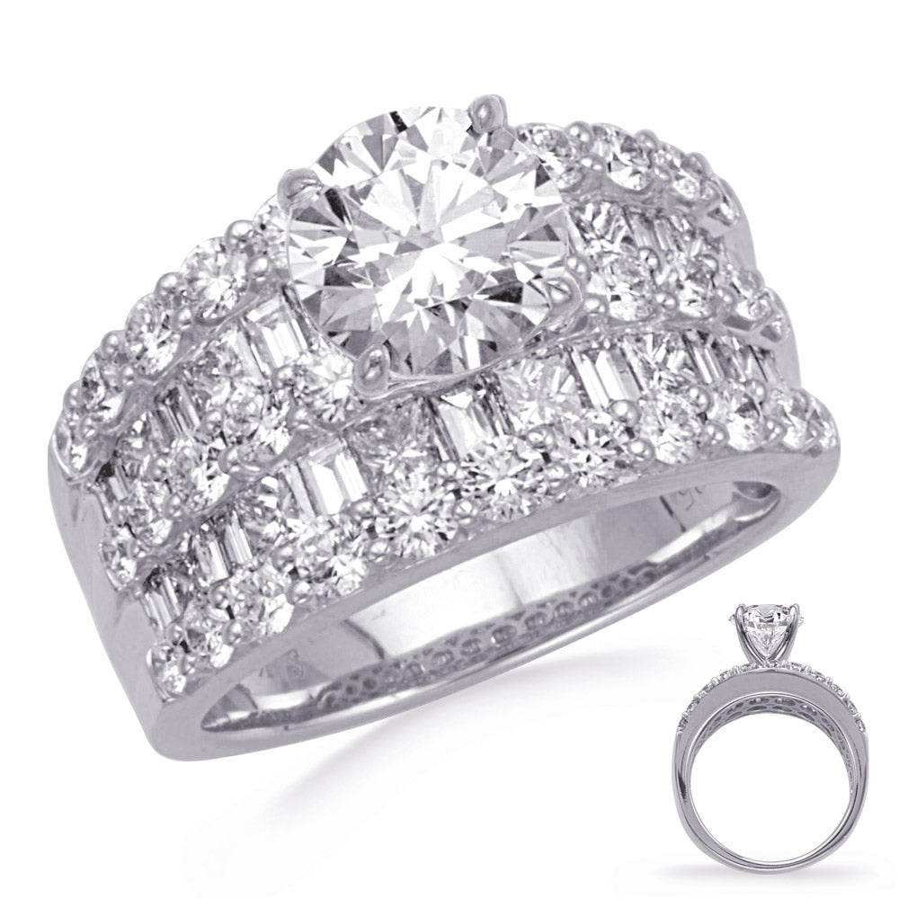 This Engagement Ring  is available in 14K White Gold. There are a total of 58 stones. There are Baguette with a total carat weight of 0.51 set in a Channel Set|Prong Set setting.There are Princess stones with a total carat weight of 0.92 set in a Channel Set|Prong Set.