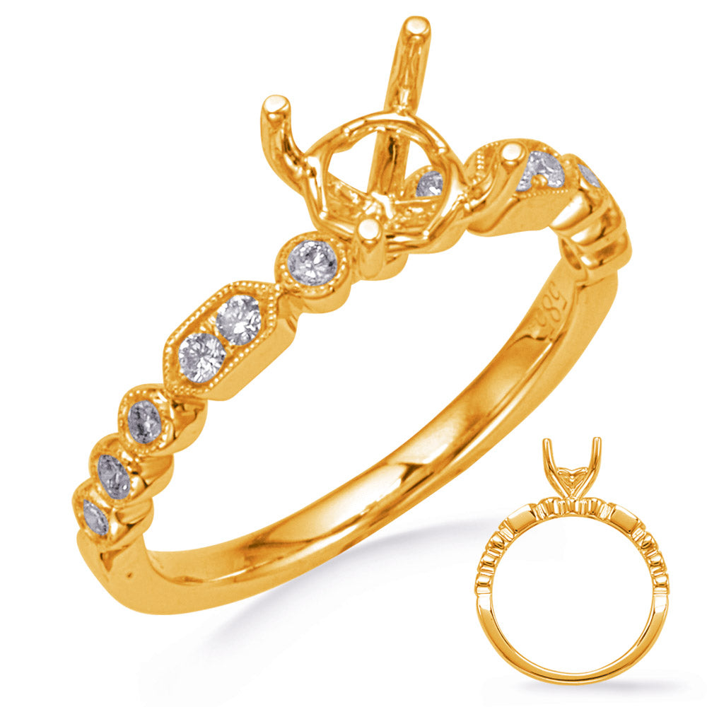 This Engagement Ring  is available in 14K Yellow Gold. There are a total of 12 stones. There are Rounds with a total carat weight of 0.21 set in a Bezel Set|Micro Prong setting.