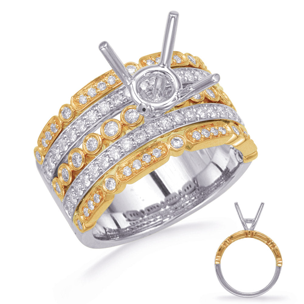 This Engagement Ring  is available in 14K Yellow & White Gold. There are a total of 92 stones. There are Rounds with a total carat weight of 0.8 set in a Channel Set|Prong Set setting.