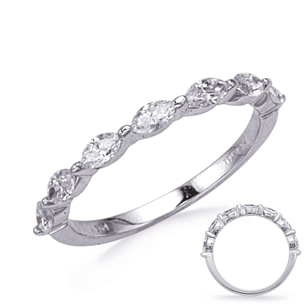 This Band is available in 14K White Gold. There are a total of 7 stones. There are Marquise with a total carat weight of 0.77 set in a Prong Set setting.