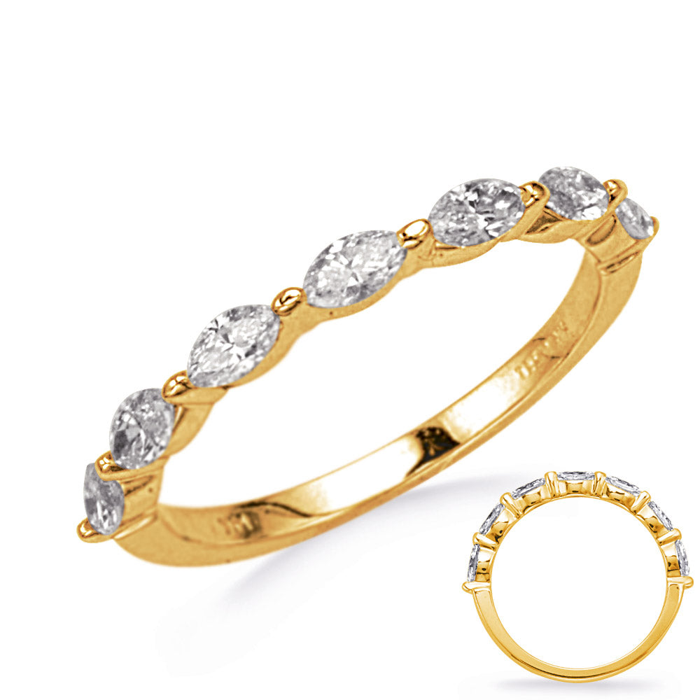 This Band is available in 14K Yellow Gold. There are a total of 7 stones. There are Marquise with a total carat weight of 0.91 set in a Prong Set setting.