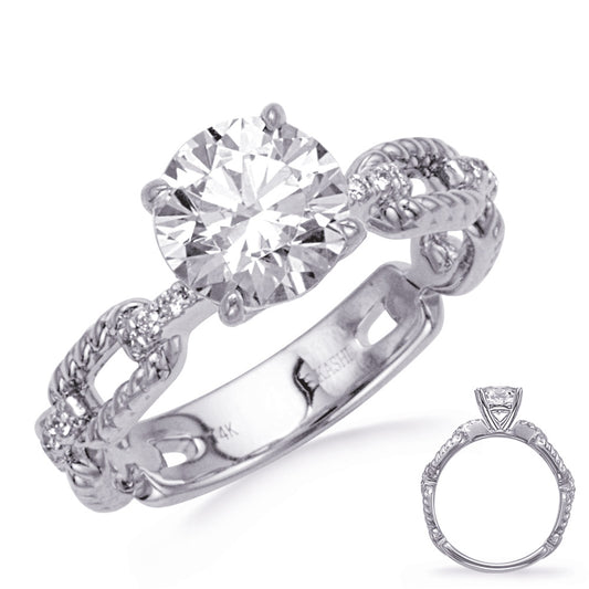 This Engagement Ring  is available in 14K White Gold. There are a total of 16 stones. There are Rounds with a total carat weight of 0.1 set in a Micro Prong setting.
