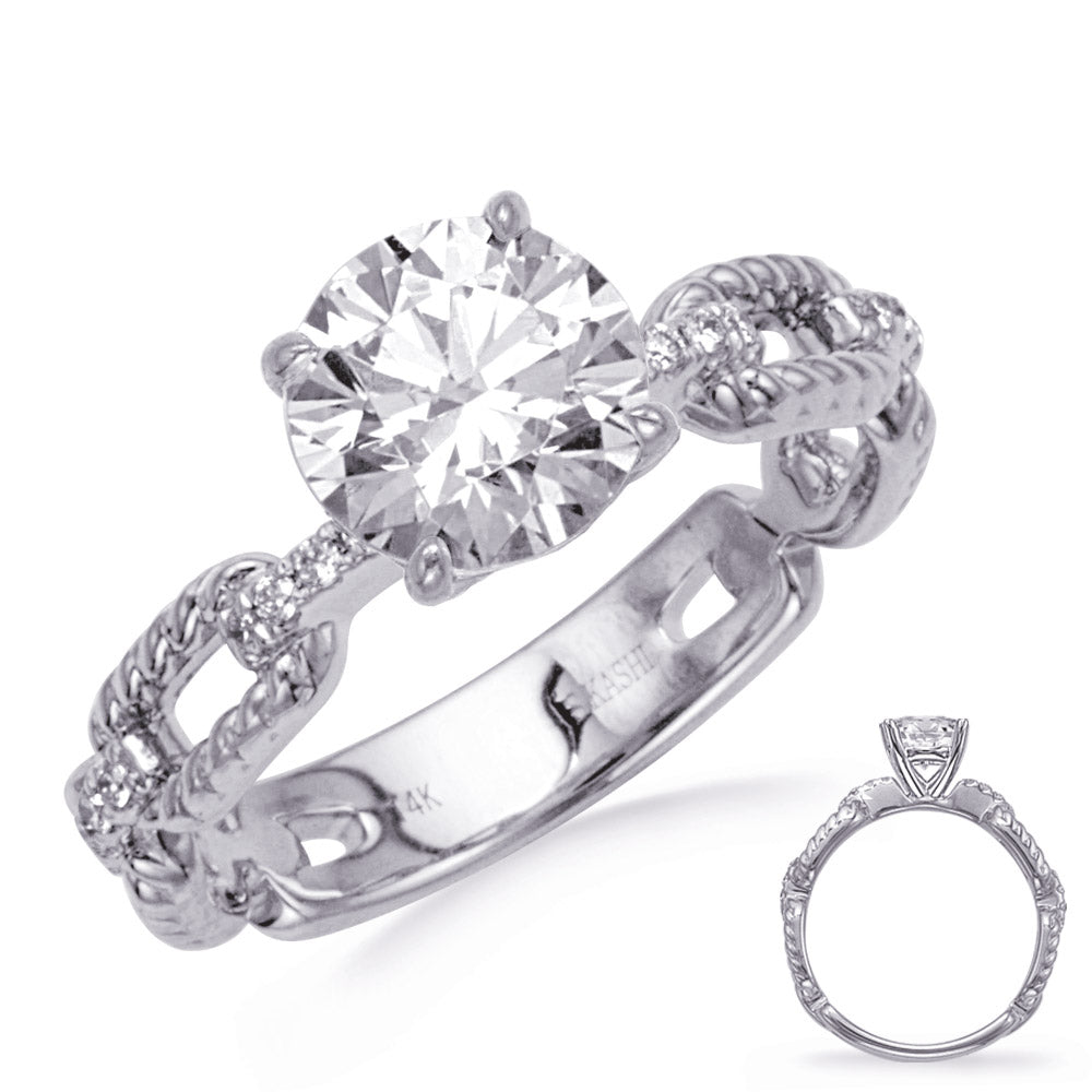This Engagement Ring  is available in 14K White Gold. There are a total of 16 stones. There are Rounds with a total carat weight of 0.1 set in a Micro Prong setting.