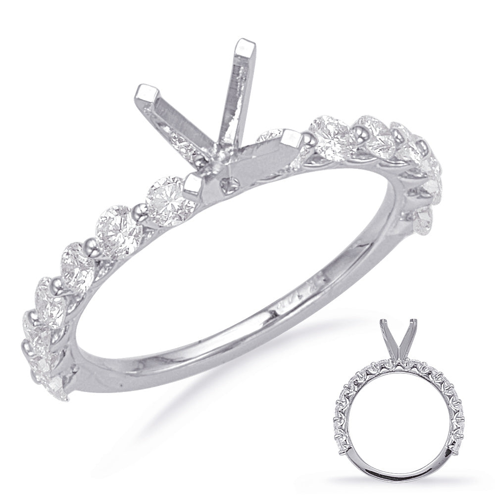 This Engagement Ring  is available in 14K White Gold. There are a total of 14 stones. There are Rounds with a total carat weight of 0.88 set in a  setting.