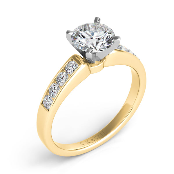 This Engagement Ring  is available in 14K Yellow Gold. There are a total of 8 stones. There are Rounds with a total carat weight of 0.31 set in a Channel Set setting.