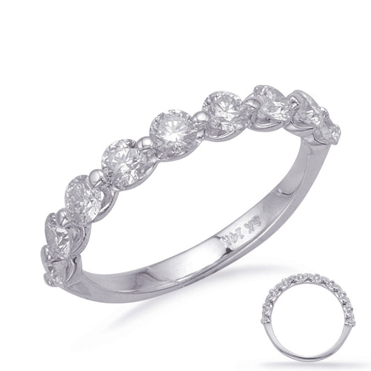 This Band is available in 14K White Gold. There are a total of 9 stones. There are Round with a total carat weight of 1.1 set in a  setting.
