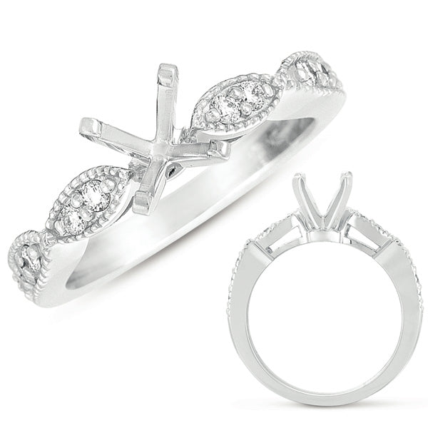 This Engagement Ring  is available in 14K White Gold. There are a total of 10 stones. There are Rounds with a total carat weight of 0.22 set in a Micro Pave setting.