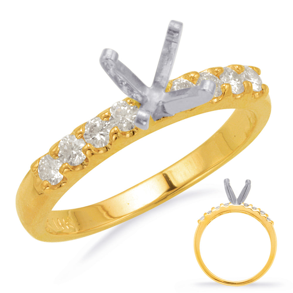 This Engagement Ring  is available in 14K Yellow Gold. There are a total of 8 stones. There are Rounds with a total carat weight of 0.34 set in a Prong Set setting.
