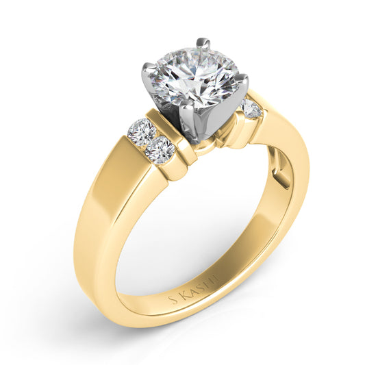 This Engagement Ring  is available in 14K Yellow Gold. There are a total of 4 stones. There are Rounds with a total carat weight of 0.17 set in a Channel Set setting.