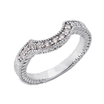 This Band is available in 14K White Gold. There are a total of 11 stones. There are Round with a total carat weight of 0.24 set in a  setting.