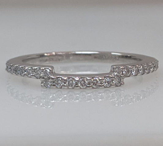 This Band is available in 14K White Gold. There are a total of 31 stones. There are Round with a total carat weight of 0.27 set in a Micro Prong setting.