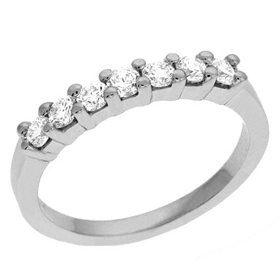 This Band is available in 14K White Gold. There are a total of 7 stones. There are Round with a total carat weight of 0.44 set in a  setting.