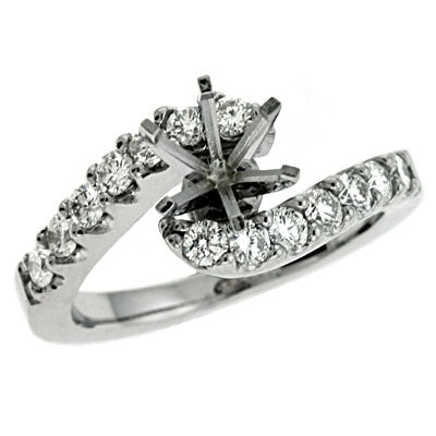 This Engagement Ring  is available in 14K White Gold. There are a total of 14 stones. There are Rounds with a total carat weight of 0.69 set in a Prong Set setting.