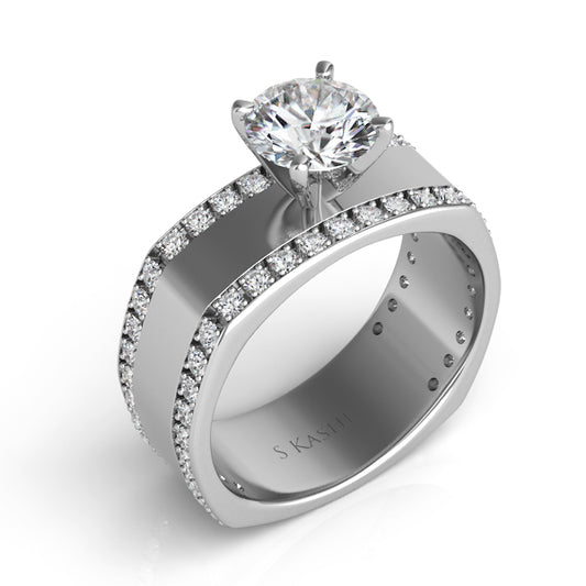 This Engagement Ring  is available in 14K White Gold. There are a total of 54 stones. There are Rounds with a total carat weight of 0.57 set in a Micro Pave setting.