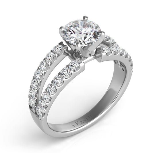 This Engagement Ring  is available in 14K White Gold. There are a total of 28 stones. There are Rounds with a total carat weight of 0.7 set in a Prong Set setting.