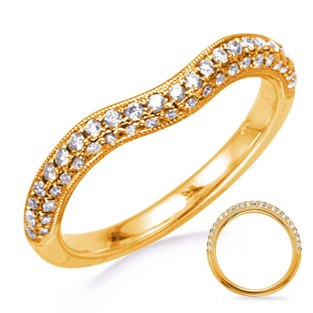This Band is available in 14K Yellow Gold. There are a total of 45 stones. There are Round with a total carat weight of 0.3 set in a  setting.