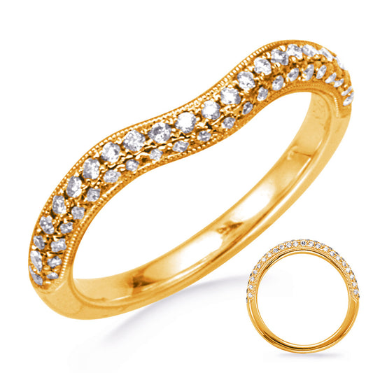 This Band is available in 14K Yellow Gold. There are a total of 45 stones. There are Round with a total carat weight of 0.3 set in a  setting.