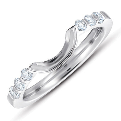 This Band is available in 14K White Gold. There are a total of 6 stones. There are Round with a total carat weight of 0.28 set in a Prong Set setting.