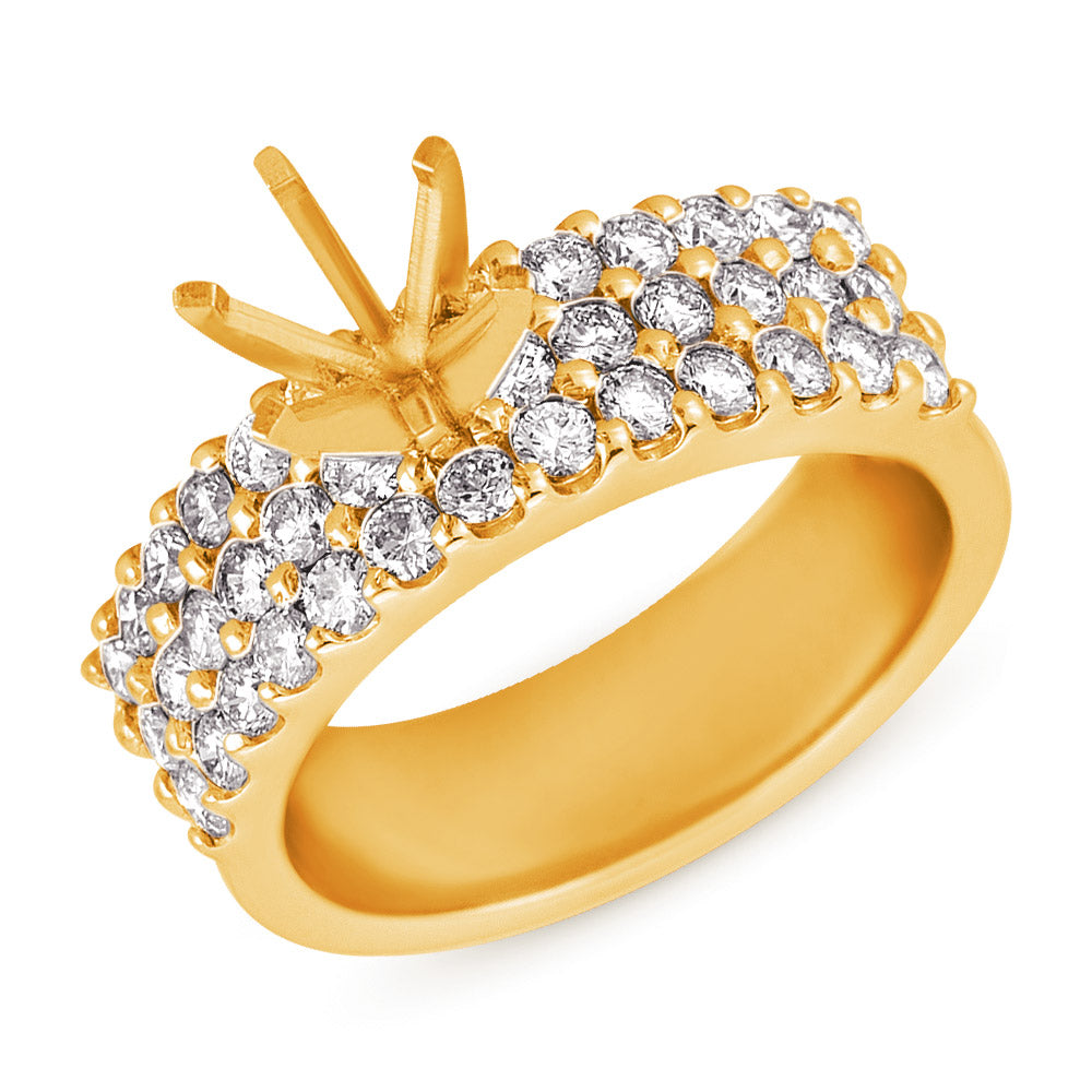 This Engagement Ring  is available in 14K Yellow Gold. There are a total of 38 stones. There are Rounds with a total carat weight of 0.81 set in a Prong Set setting.