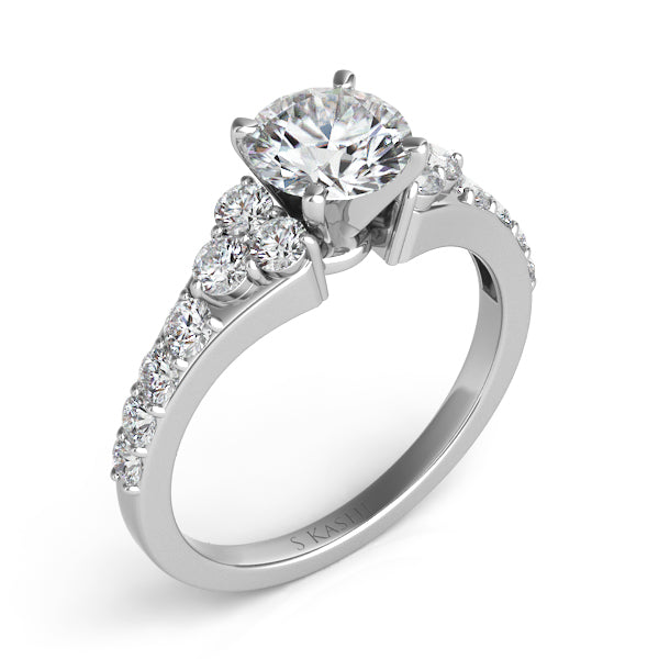 This Engagement Ring  is available in 14K White Gold. There are a total of 14 stones. There are Rounds with a total carat weight of 0.58 set in a  setting.