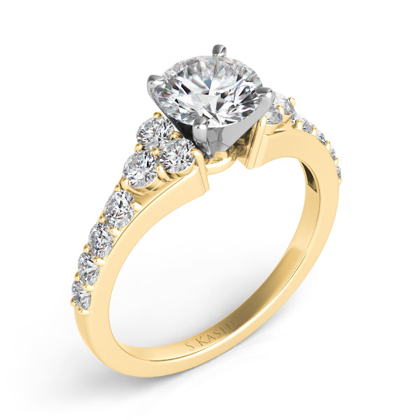 This Engagement Ring  is available in 14K Yellow Gold. There are a total of 14 stones. There are Rounds with a total carat weight of 0.58 set in a  setting.