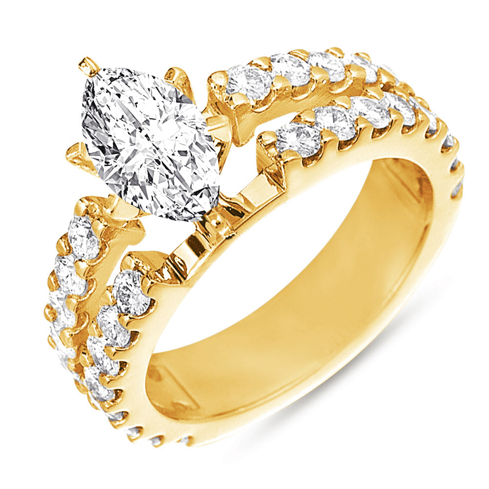 This Engagement Ring  is available in 14K Yellow Gold. There are a total of 32 stones. There are Rounds with a total carat weight of 1.36 set in a Prong Set setting.