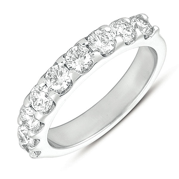 This Band is available in 14K White Gold. There are a total of 9 stones. There are Round with a total carat weight of 1.35 set in a  setting.