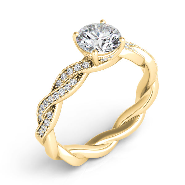 This Engagement Ring  is available in 14K Yellow Gold. There are a total of 40 stones. There are Rounds with a total carat weight of 0.22 set in a Micro Pave setting.
