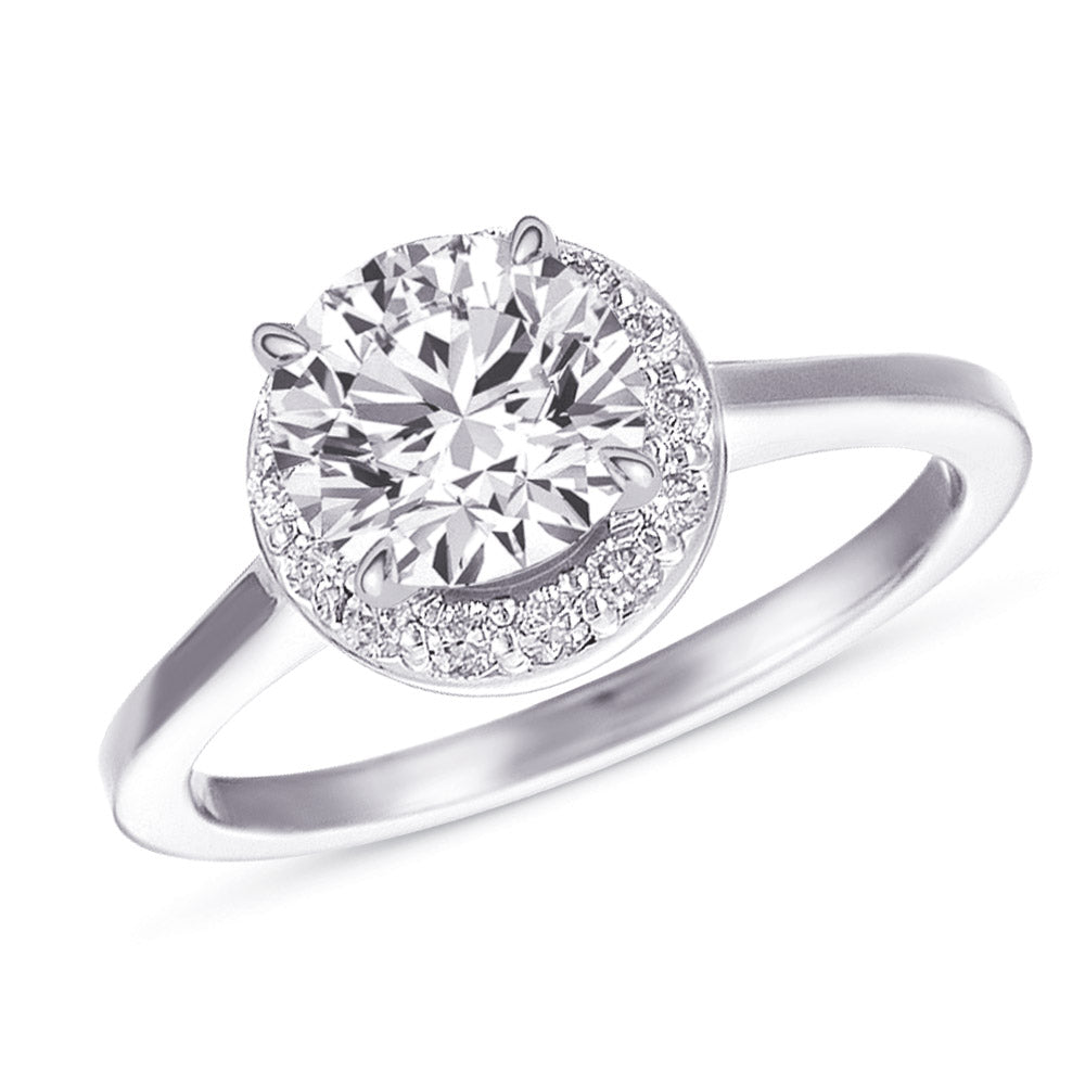This Engagement Ring  is available in 14K White Gold. There are a total of 14 stones. There are Rounds with a total carat weight of 0.21 set in a Prong Set setting.