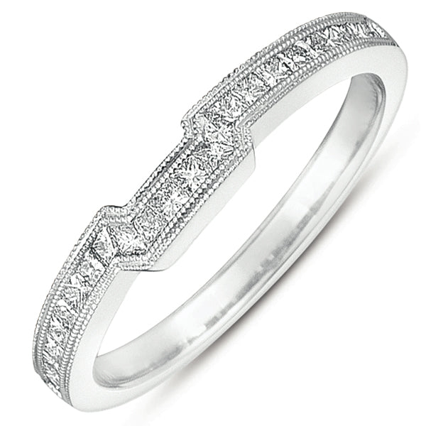 This Band is available in 14K White Gold. There are a total of 26 stones. There are Princess with a total carat weight of 0.29 set in a Channel Set setting.