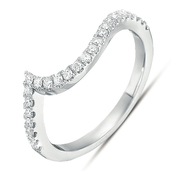 This Band is available in 14K White Gold. There are a total of 23 stones. There are Round with a total carat weight of 0.24 set in a Micro Prong setting.