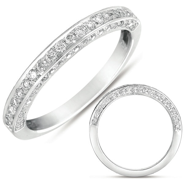 This Band is available in 14K White Gold. There are a total of 61 stones. There are Round with a total carat weight of 0.35 set in a Micro Pave setting.