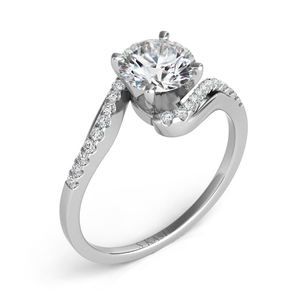 This Engagement Ring  is available in 14K White Gold. There are a total of 28 stones. There are Rounds with a total carat weight of 0.14 set in a Micro Pave setting.