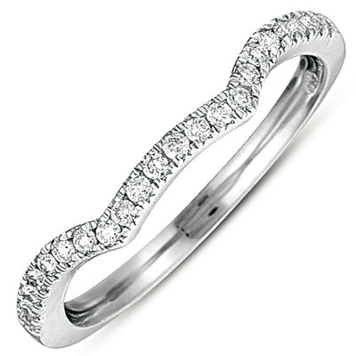 This Band is available in 14K White Gold. There are a total of 22 stones. There are Round with a total carat weight of 0.18 set in a Micro Pave setting.