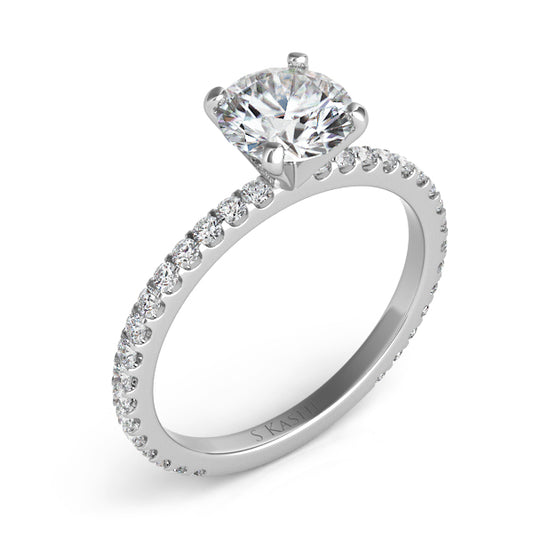 This Engagement Ring  is available in 14K White Gold. There are a total of 32 stones. There are Rounds with a total carat weight of 0.42 set in a Micro Prong setting.