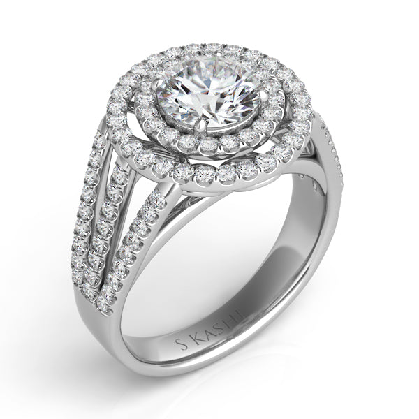 This Engagement Ring  is available in 14K White Gold. There are a total of 100 stones. There are Rounds with a total carat weight of 0.76 set in a  setting.
