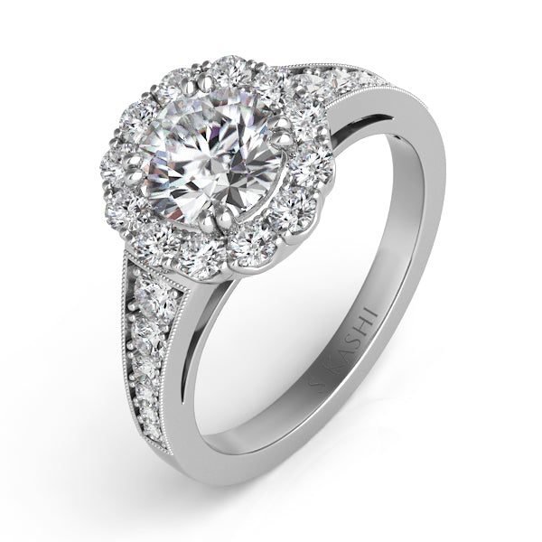 This Engagement Ring  is available in 14K White Gold. There are a total of 26 stones. There are Rounds with a total carat weight of 0.7 set in a Channel Set|Prong Set setting.
