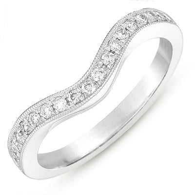 This Band is available in 14K White Gold. There are a total of 19 stones. There are Round with a total carat weight of 0.25 set in a Micro Pave setting.