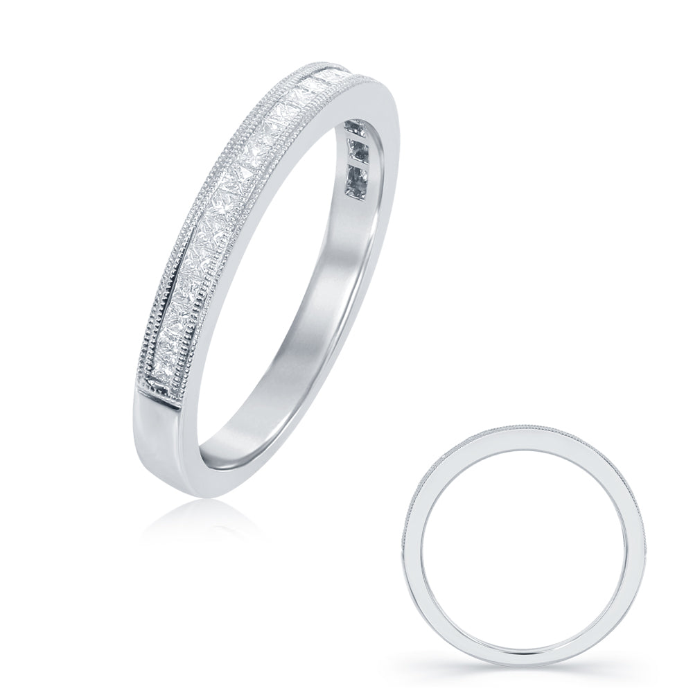 This Band is available in 14K White Gold. There are a total of 23 stones. There are Princess with a total carat weight of 0.38 set in a  setting.
