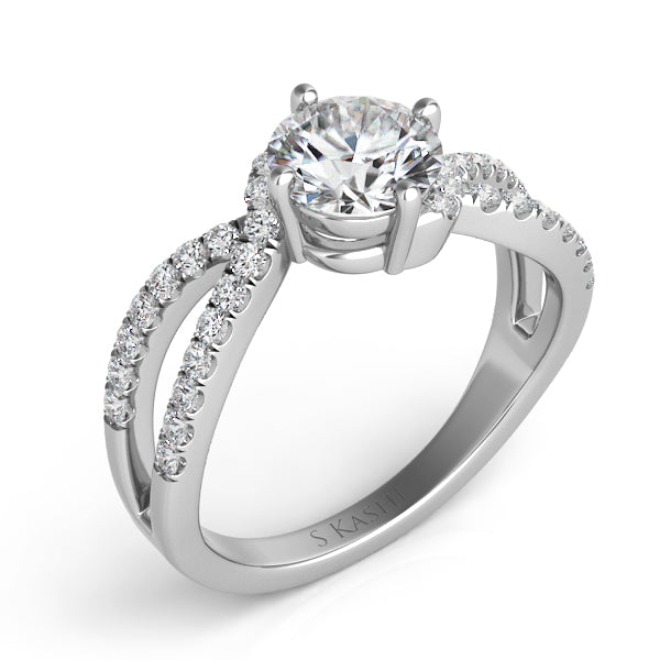 This Engagement Ring  is available in 14K White Gold. There are a total of 34 stones. There are Rounds with a total carat weight of 0.34 set in a Micro Prong setting.
