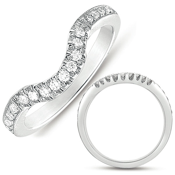 This Band is available in 14K White Gold. There are a total of 19 stones. There are Round with a total carat weight of 0.2 set in a Shared Prongs setting.