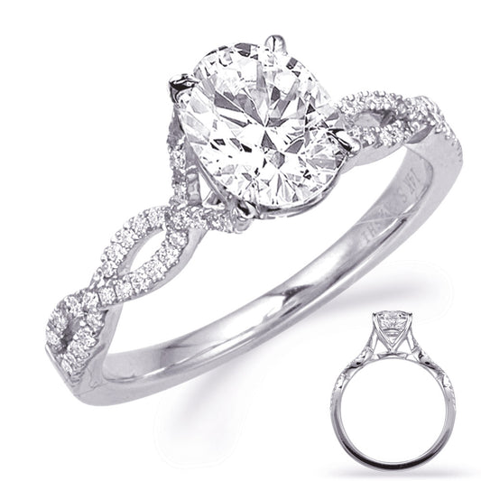 This Engagement Ring  is available in 14K White Gold. There are a total of 66 stones. There are Rounds with a total carat weight of 0.19 set in a Micro Prong setting.