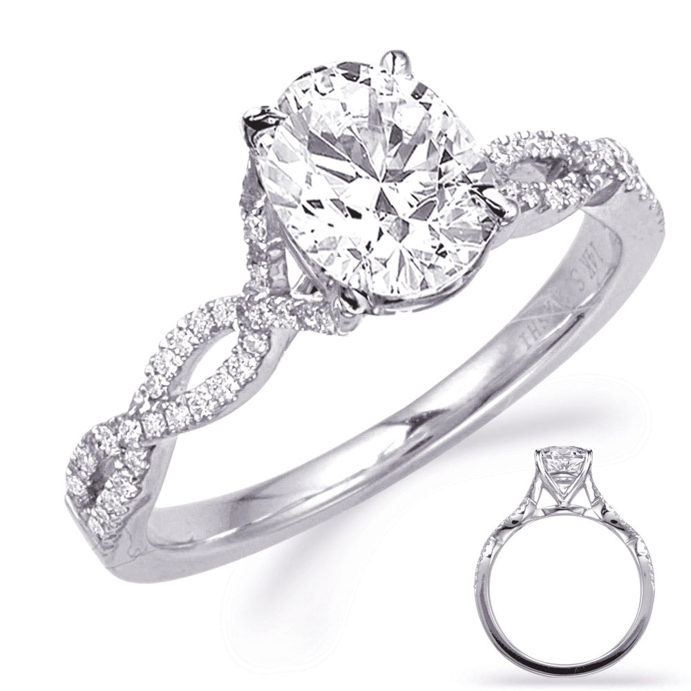 This Engagement Ring  is available in 14K White Gold. There are a total of 66 stones. There are Rounds with a total carat weight of 0.19 set in a Micro Prong setting.